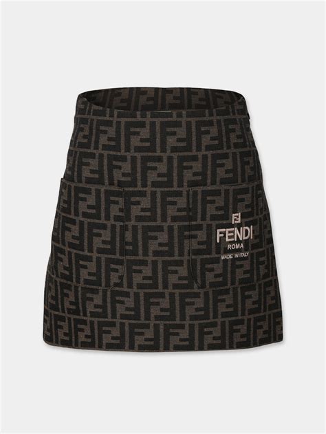 gonna fendi maculata marrone|Gonna marrone per bambina con motivo FF Fendi Kids.